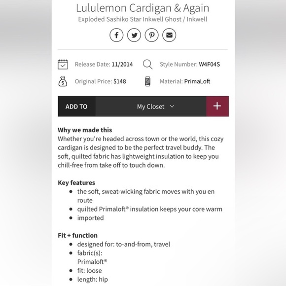 LULULEMON Cardigan and Again Exploded Sashiko Star in Inkwell Ghost/Inkwell 6 - Picture 12 of 12